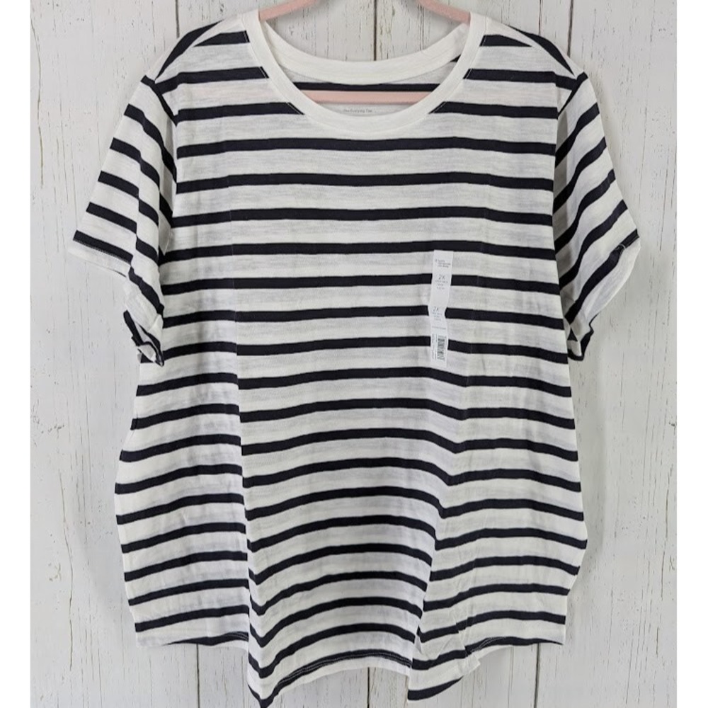 Sonoma Size 2X Womens The Everyday Tee Black White Stripe Short‎ Sleeve Top NWT